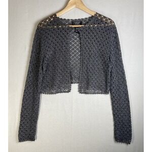 CARMEN MARC VALVO Beaded Lace Bolero Jacket Cardigan Gray Women's Size M